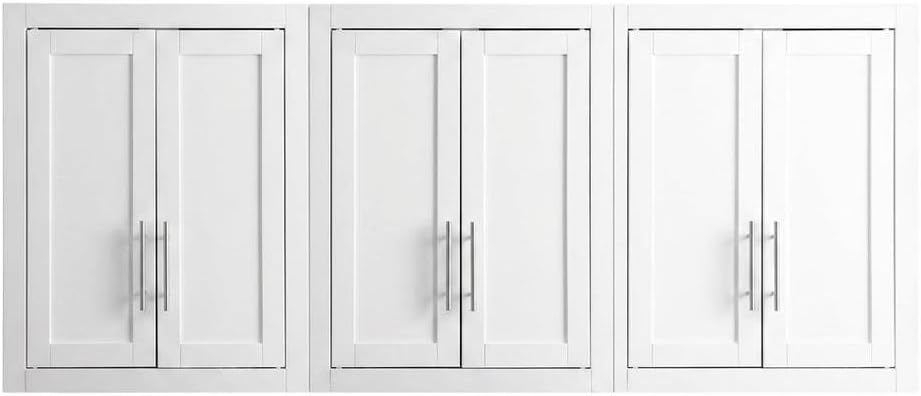 Furnifact White 3-Piece Wall Kitchen Cabinet Set, MDF Birch Veneer, Floating Mounted Kitchen Storage, Wide Pantry Wall Organizer