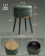 VASAGLE Storage Ottoman, Synthetic Leather Round Seat with Steel Legs | Vanity Chair Stool, with Stitching, Transitional, Loads 150 kg, Forest Green and Matte Black, EKHO Collection ULOM005C01