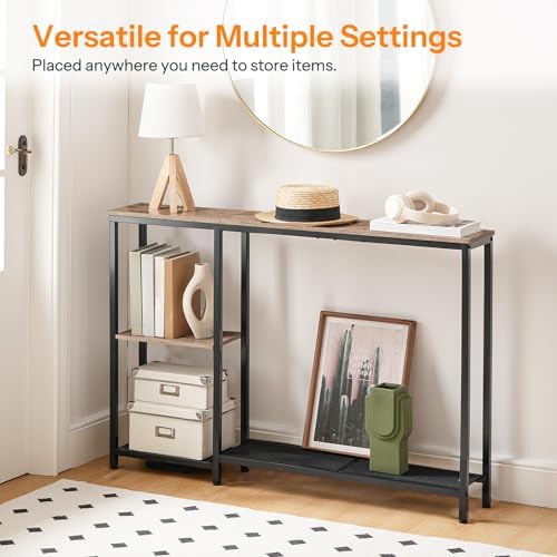 HOOBRO Narrow Console Table, Sofa Table, 44.9" Skinny Entryway Table | Long Behind Couch Table with Storage Shelves, for Living Room, Foyer, Hallway, Greige and Black BG86XG01