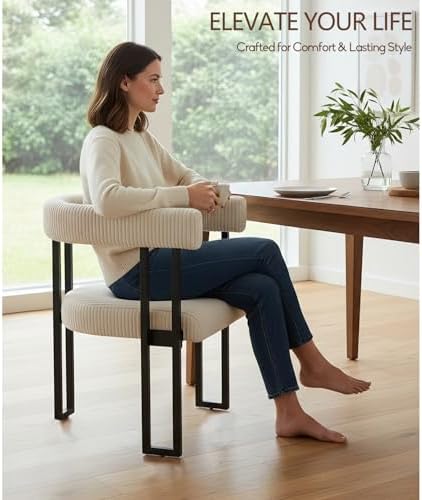 VIRRMO Boucle Corduroy Upholstered Dining Chair Set of 6 with Metal Legs Mid Century Modern Kitchen Chairs for Dining Room in Cream