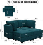 Bellfin Modular Sectional Sleeper Sofa Convertible Sofas with Storage Ottomans Small Sectional Couches for Living Room. Peacock Blue Couch