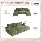 Hanherry 104" Sectional Sofa with Pull Out Couch Bed,Corduroy 4 Seater Sleeper Sofa with Storage Ottoman & USB Charging,Comfy U Shaped Modular Couches for Living Room,Apartment