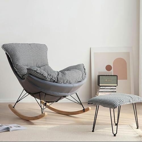 Comfortable Reclining Rocking Chair with Ottoman, Ergonomic High Lazy Sofa for Bedroom, Living Room, Balcony