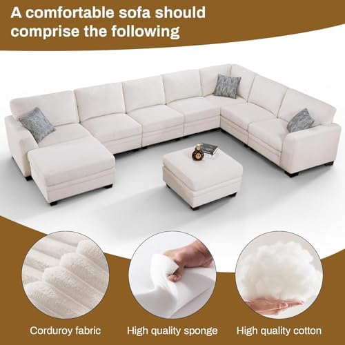 Legend Vansen Oversized Modular Sectional Sofa,U/L-Shaped Corduroy Couch with Ottoman,Deep Seat & Removable Cushion,Easy Assembly for Living Room Apartment