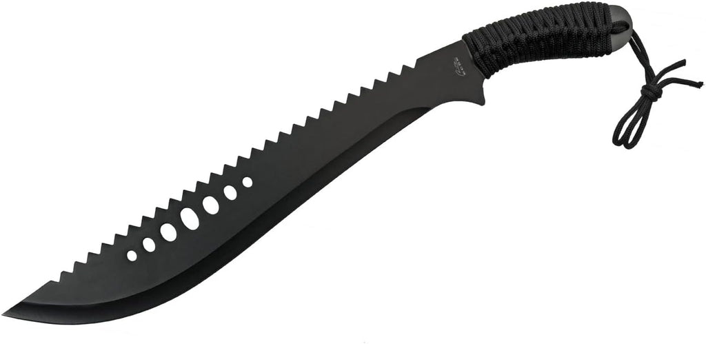 Szco Supplies 21” Full-Tang Curved Sawback Machete with Cord-Wrapped Handle, 420 Stainless Steel Blade, and Nylon Sheath for Camping, Hiking, and Survival