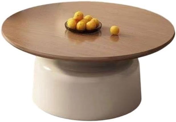 Modern Nesting Coffee Table Set Circular Wood Grain Top & Carbon Steel Base Side Tables for Living Room Coffee Shop Space Saver(White,L)