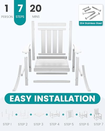 SERWALL Outdoor Rocking Chair Set of 2, Adult HDPE Rocking Chair, White | 21.1" Widened Seat adds Extra Comfort, Oversized Rocking Chair for Adults, All Weather Porch Rocker for Lawn Garden