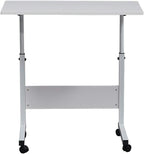Portable Laptop Computer Desk Stand with Wheels, Rolling Sofa Side Snack Table, Height Adjustable Breakfast TV Tray Bedside Coffee， White L