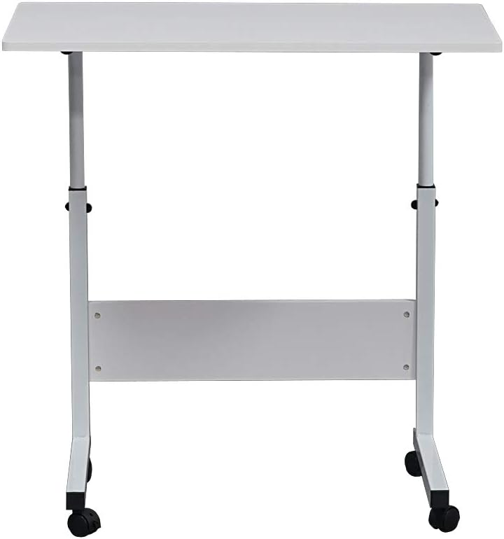 Portable Laptop Computer Desk Stand with Wheels, Rolling Sofa Side Snack Table, Height Adjustable Breakfast TV Tray Bedside Coffee， White L