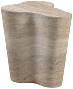 MAKLAINE Transitional Faux Travertine End Table, Tan Finish, Concrete Material, Short Free-Form Shape, Minimalist Style, Handmade for Modern Living Room Décor