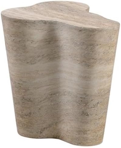 MAKLAINE Transitional Faux Travertine End Table, Tan Finish, Concrete Material, Short Free-Form Shape, Minimalist Style, Handmade for Modern Living Room Décor