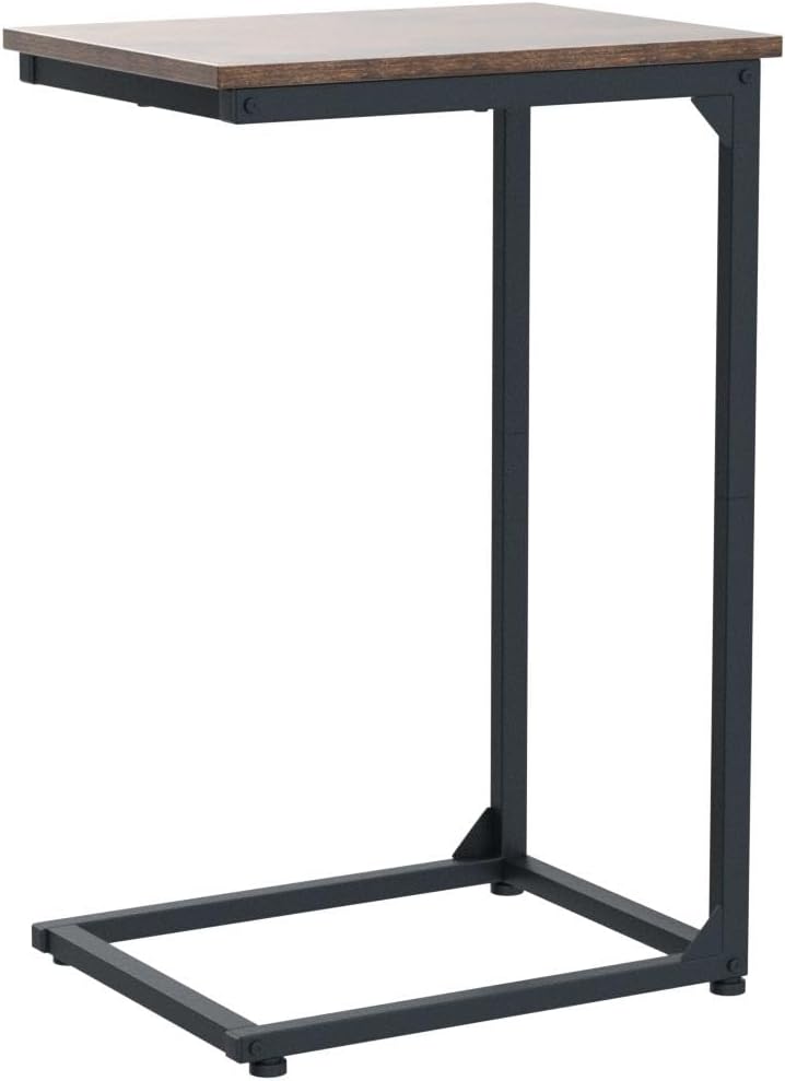 AMHANCIBLE C Shaped End Table Set of 2, Couch Side Table that Slide Under Sofa, Narrow Small Space TV Trays for Living Room, Bedroom, Rustic Brown HET02CBR