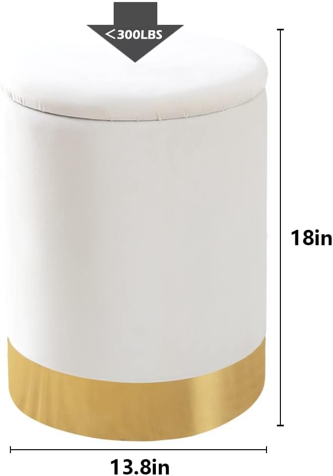 Velvet Storage Ottoman Multipurpose Footrest Stool with Metal Base Modern Round Vanity Stool Chair Ottoman Foot Stools Support 300 lbs Padded Seat for Living Room (Cream (Velvet))