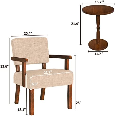 FAGAGA Accent Chairs Set of 2, 2 Solid Wood Armchairs with Side Table | Living Room Chairs with Soft Thicken Cushion, Comfy Reading Chair for Bedroom, Waiting Room, Home Office, Easy Assembly