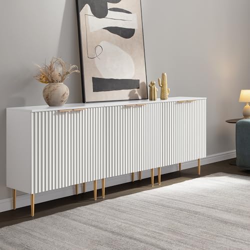 SICOTAS 57"W Modern Sideboard Buffet Cabinet with Adjustable Shelves, White