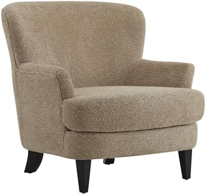 Christopher Knight Home Winnie Accent Chair and Ottoman Set, Living Room/Bedroom Wooden Comfy Reading Chair with Footrest Stool, Boucle Upholstered Wingback Single Sofa, Brown
