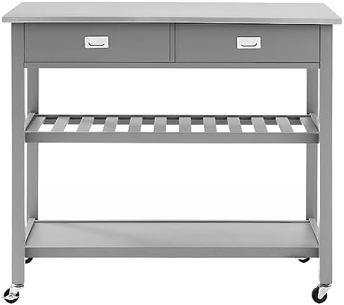 Crosley Furniture Chloe Rolling Kitchen Island | Storage Cart, Microwave Stand, Wine Rack, Gray
