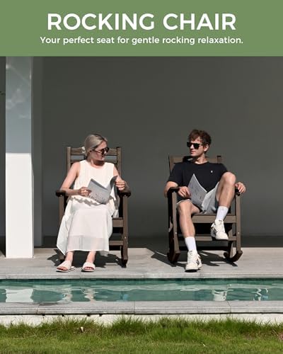 Outdoor Rocking Chair, HDPE Patio Rocking Chair, All Weather,Brown | Relax in Gentle Rock,Create Comfort Everywhere,Enjoy Your Me Time,Withstand Changing Seasons,Wood Look with Low Maintenance