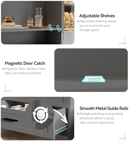 FJTJBSI 72" LED Kitchen Pantry Cabinet with 3 Drawers Farmhouse Tall Storage Cabinet Wood Food Pantry with Barn Doors and Adjustable Shelves Versatile Storage Freestanding Cupboard for Kitchen