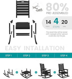 SERWALL Outdoor Rocking Chair Set of 2, Oversized HDPE Rocker, Black | Heavy Duty Front Porch Rocker with Footrest, all Weather Porch Rocker for Deck Patio Balcony, 350lbs Weight Capacity