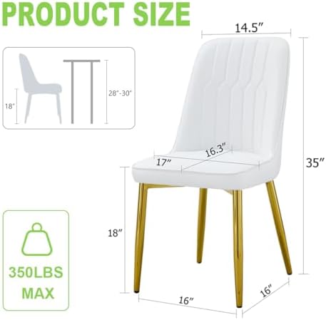 Modern Dining Chairs Set of 4,Upholstered Dining Room Chairs,Kitchen Chairs with Soft Backrest & Gold Metal Legs,Armless Dining Chairs for Kitchen Dining Living Room, White