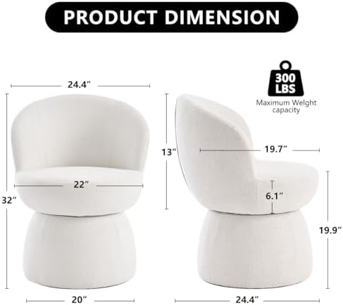Kidol & Shellder Swivel Accent Chair Set of 4 Modern Comfy Swivel Barrel Dining Chair Upholstered Armchair Single Sofa Side Chairs for Dining Room Living Room Bedroom White