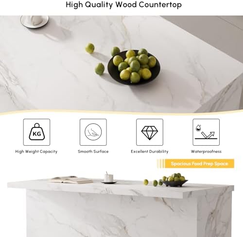 homary 72" Large White Kitchen Island with Storage & LED Lights, Wood Freestanding Island with Wine Rack, Drawers, Cabinet & Shelves, Modern for Kitchen & Dining Room