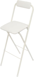 LOYALHEARTDY 1 Pcs Folding Stool, 29.5 in Folding Counter Height Bar Stool with Backrest Cushioned Padded Folding Stool Portable Bar Stool for Camping Kitchen Home Office (White, 29.5 in)