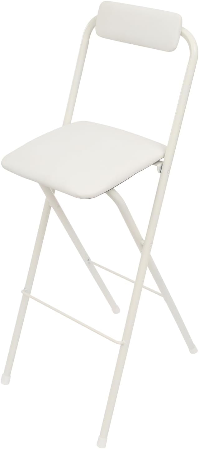 LOYALHEARTDY 1 Pcs Folding Stool, 29.5 in Folding Counter Height Bar Stool with Backrest Cushioned Padded Folding Stool Portable Bar Stool for Camping Kitchen Home Office (White, 29.5 in)