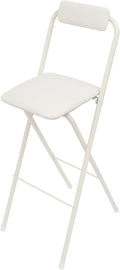 Folding Bar Stool with Back, 1 Pcs 30 Inch Tall Foldable Stool Chair Portable High Folding Bar Chair Counter Height Seat Leather Padded for Kitchen Shop Cafe Dining Room (30 Inch Tall White)