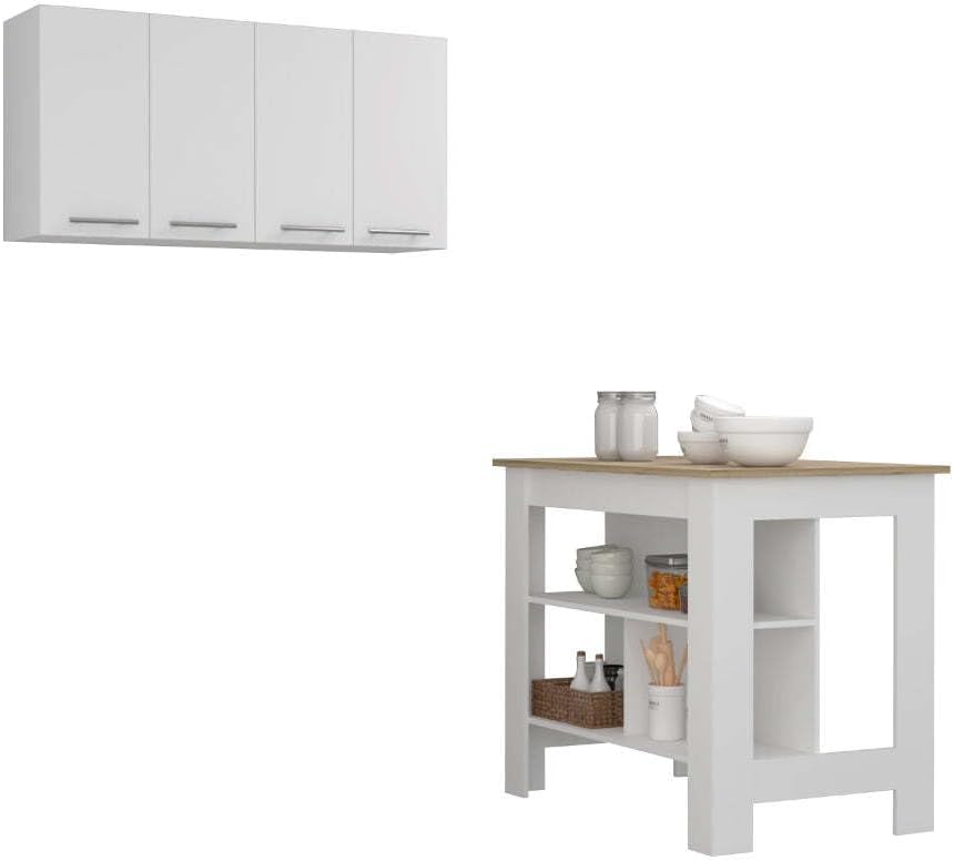 5-Shelf 4-Door Kitchen Set with Island and Wall Cabinet | Includes 5 shelves and 4 doors for expanded storage capacity