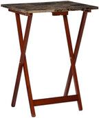 Riverbay Furniture 5 Piece TV Tray Table Set, Faux Marble Tops, Rubberwood and MDF, Brown Finish, Includes 4 Folding Tray Tables and 1 Storage Stand, Compact Design for Living Room or Home Use