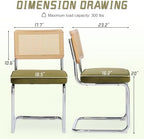 Velvet Dining Chairs Set of 2 Handwoven Rattan Back Upholstered Seat&Chrome Base Mid Century Kitchen Chair,for Dining Room,Living Room,Bedroom,Olive Green