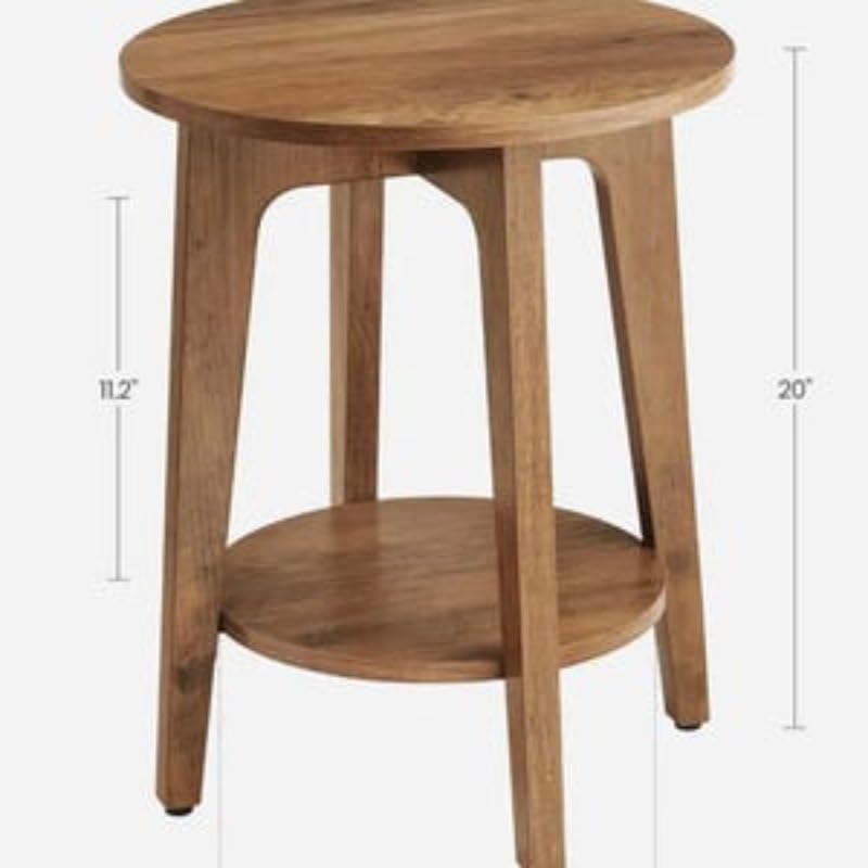 Wood Side Table, Round Coffee Table, Small Round End Tables with Lower Shelf, Nightstand, Plant Stand, Handmade Wood Furniture for Decoration Bedroom Sitting Room Cafe