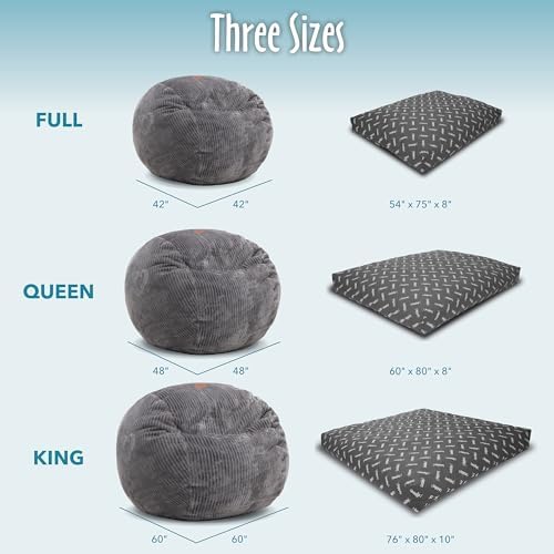 CordaRoy's Plush Bean Bag - Convertible Bean Bag Chair - Machine-Washable Plush Fabric Cover - for Basement, Living Room, Game Room, Dorm & More - Full Size - Grey | Made in The USA