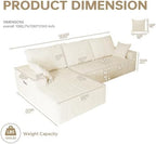 108" Modular Sectional Cloud Cream Couch for Living Room Deep Seat L Shapes Couch with Oversized Chaise Lounge, Comfy Memory Foam Flannel Fabric Sofa for Bedroom Apartment