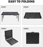 GlowSol Folding Table 4FT, Heavy Duty Portable Plastic Folding Table with Handle, Anti-Slip Feet, Waterproof, Easy to Clean, 300LBS Capacity, Foldable for Indoor Outdoor Use, Black