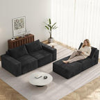 Vesgantti 114" L Shaped Couch, Deep Seat Sectional Sofa, Black | Oversized 3 Seater Modular Couch with Ottoman, Cloud Sofa for Living Room, No Assembly Required, Free Combination, Chenille