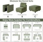 LLappuil 14-Seat Modular Sectional Sofa with Storage, 163" Oversized U-Shaped Corduroy Couch with 10 Throw Pillows, Pet-Friendly Convertible Pit Sofa for Large Spaces, Skin-Friendly, Green