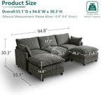 Modular Sectional Sofa, 95" U Shaped Couch, Couches for Living Room | Movable Ottomans, High Resilience Foam, 22" Seat Depth, 2 Layer Cushions, Armrest Pillows, Easy Assembly, Chenille, Dark Gray