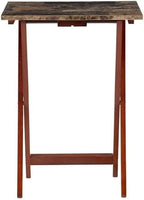 Riverbay Furniture 5 Piece TV Tray Table Set, Faux Marble Tops, Rubberwood and MDF, Brown Finish, Includes 4 Folding Tray Tables and 1 Storage Stand, Compact Design for Living Room or Home Use