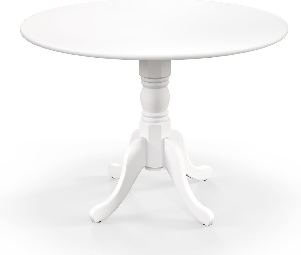 Giantex Round Dining Table, 39" D X 29" H, Rubber Wood Pedestal Table W/Round Tabletop & Curved Trestle Legs, 4-Person Dinner Table for Kitchen, Dining Room, Restaurant (White)