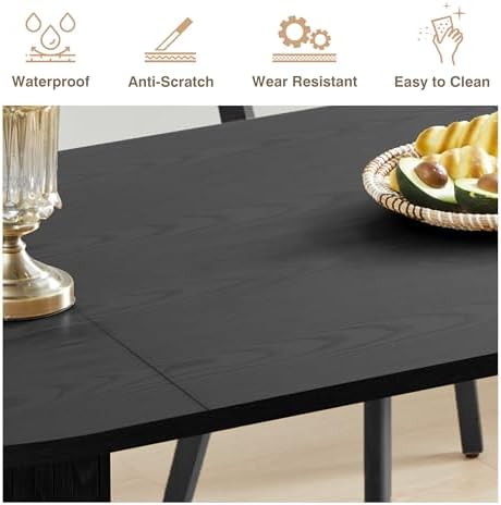 70.8 Inch Dining Table for 4-6 People, Oval Kitchen Table with Semi-Cylindrical Legs Base, Modern Farmhouse Round Dinner Tables for Dining Room Kitchen Living Room (Black)