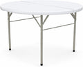 Round Folding Table, Heavy-Duty Plastic, White Granite, 48 Inch Diameter, Bi-Fold Design, Steel Frame, Indoor Outdoor Use, 400 lb Capacity