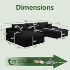 107" Cloud Couch Modular Sectional Sofa for Living Room, U-Shape Couch with Deep Seat, Modern Corduroy 3-Seater with Ottoman, No Assembly Required (Black,Right-Facing Chaise)