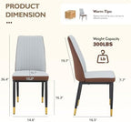 Dining Room Chairs Set of 6, Leather Two-Tone Leather Upholstery Kitchen Chairs with High Back, Vertical Channel Stitching, Powder-Coated Black Metal Legs for Dining Room, Kitchen, Living Room