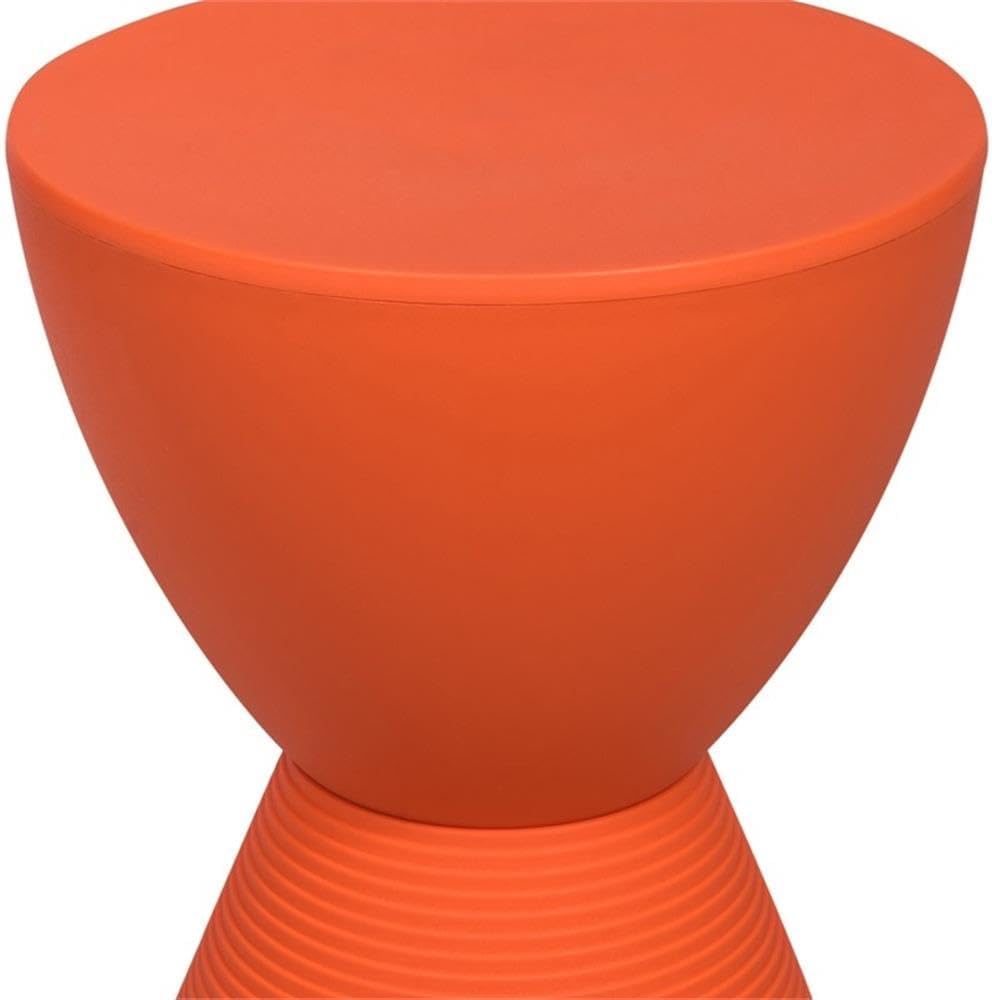 BOWERY HILL Contemporary Plastic Ribbed Round End Table, Hourglass Design with Hidden Storage, Durable UV-Protected Orange Finish, 16.75" H x 11.75" W, Indoor/Outdoor Use