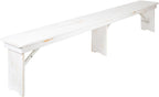 Flash Furniture Hercules Commercial Grade Farmhouse 3 Leg Bench - Solid Pine Foldable Bench with Seating for 4 - 8'x12" - Antique Rustic White