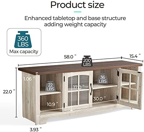 LINSY HOME Living Room Table Sets 4 Piece with TV Stand, Farmhouse TV Stand for 65 Inch TV, Coffee Table with Drawers, Two End Table with Charging Station, Washed Gray