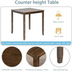5 Piece Dining Table Set for 4, Solid Wood Square Dining Table Set, Counter Height Kitchen Table Set with Square Table and 4 Upholstered Chairs, X-shaped Backrest for Small Space, Walnut